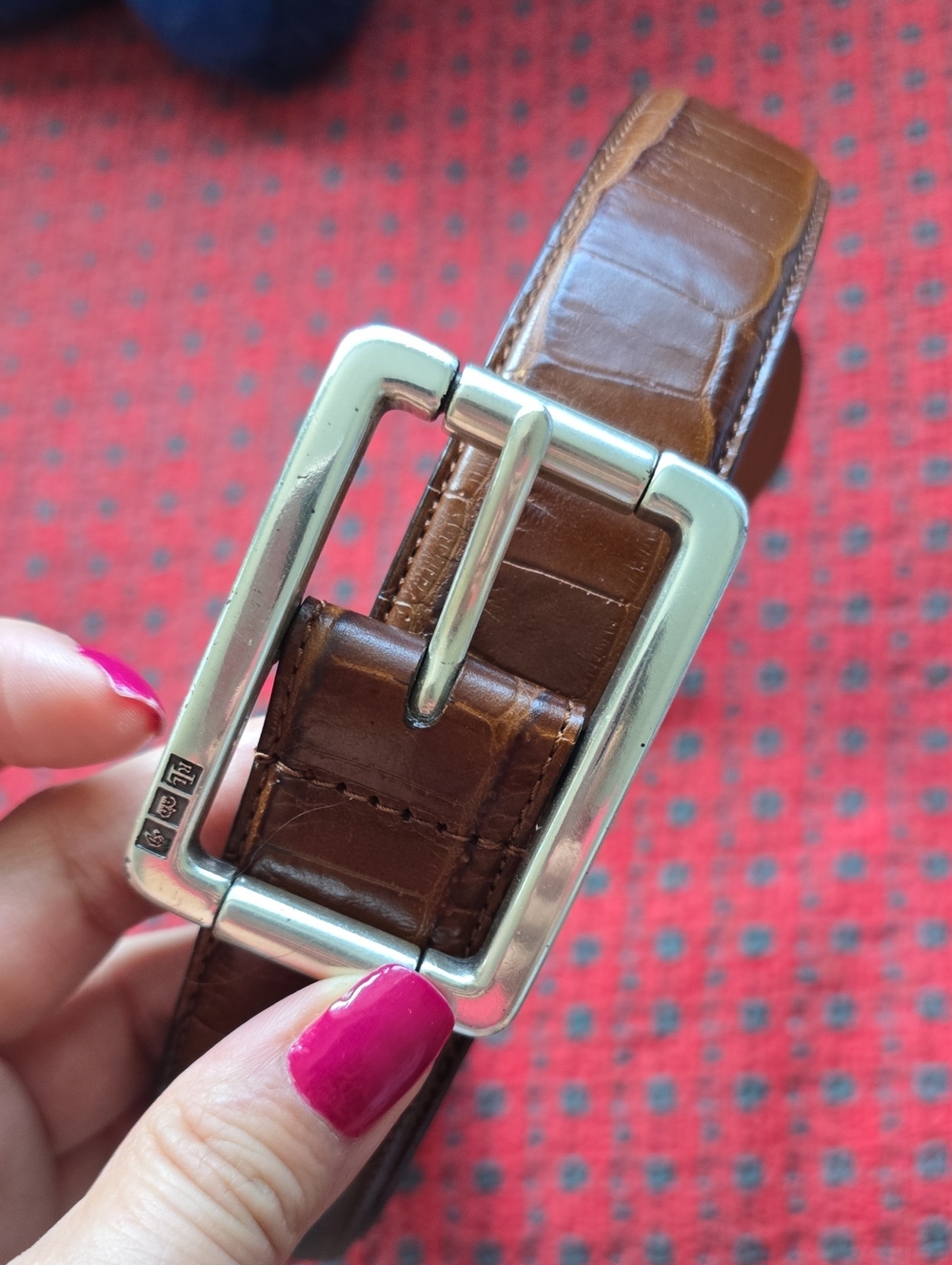 Lauren Ralph Lauren Women’s Brown Croc Embossed Italian Leather Belt Size Small